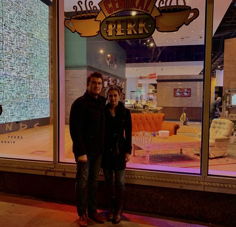 Couple standing in front of Central Perk
